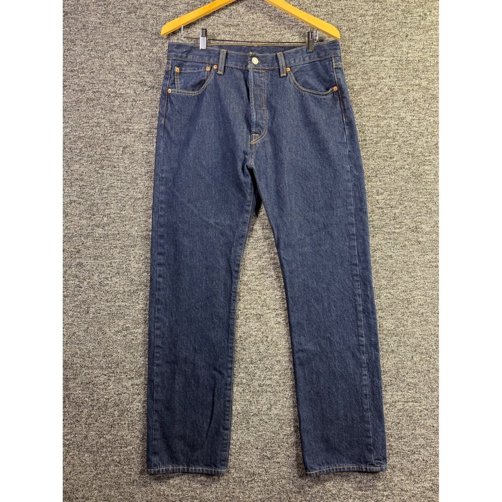 Levis 501 Original Fit Jeans Mens 34x32 Dark Indigo Straight Leg Button Fly